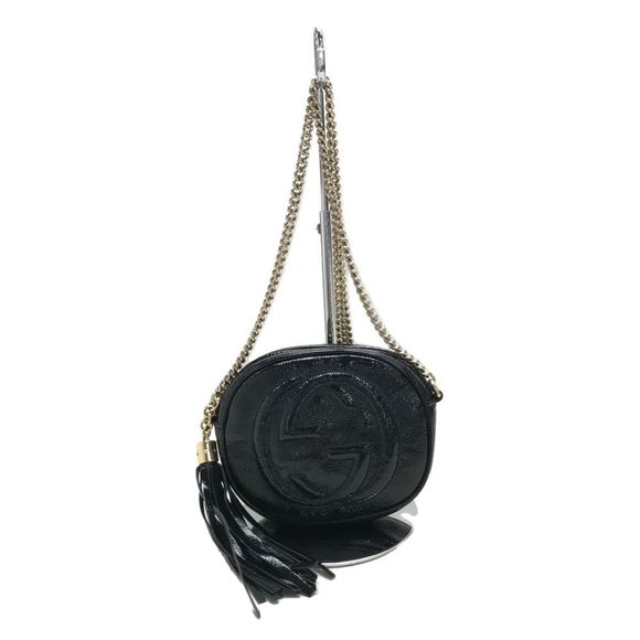 Gucci Shoulder Bag Leather Chain Bag Enamel Patent Bag Black - Picture 1 of 6
